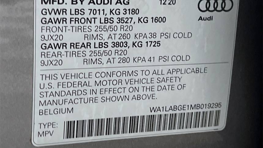 2021 Audi e-tron WA1LABGE1MB019295